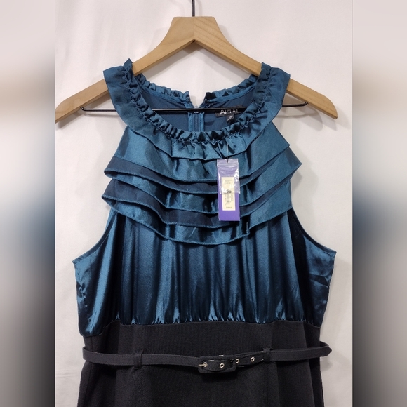 NWT Apt. 9 Ruffle Dress Women's 16 Blue Black Party Event Retro 90s Y2K - Picture 2 of 8